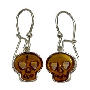 .925 Amber Skull Earrings